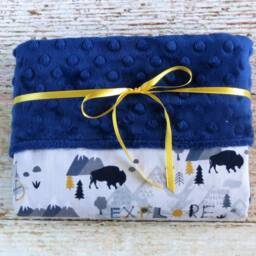 Baby Boy Blanket - Minky Navy Buffalo Woodland Shower Gift - thumbnail 3