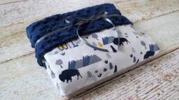 Baby Boy Blanket - Minky Navy Buffalo Woodland Shower Gift - thumbnail 1