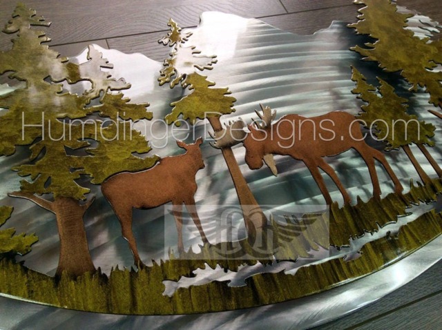 Moose Metal Wall Art 3D Forest Scene Cabin Decor - image 1