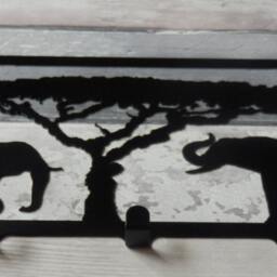 Elephants & Acacia Tree Silhouette Key Hook Rack - Safari Africa Metal Wall Art - thumbnail 2