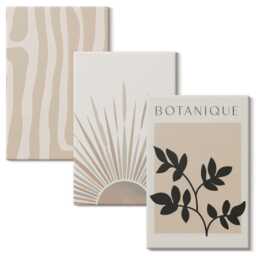 Canvas Set Of 3 - Patterns With Floral Accents in Neutral Tones, Beige Wall Art, Natural Textures Decor - thumbnail 2