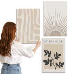 Canvas Set Of 3 - Patterns With Floral Accents in Neutral Tones, Beige Wall Art, Natural Textures Decor - thumbnail 1