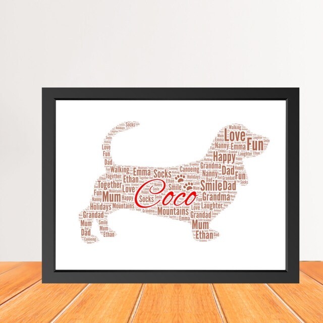 Personalized Basset Hound Word Art Print, Dog Words Collage Print, Custom Name Cloud Print Wall Art, Pet Memorial Gift - image 1