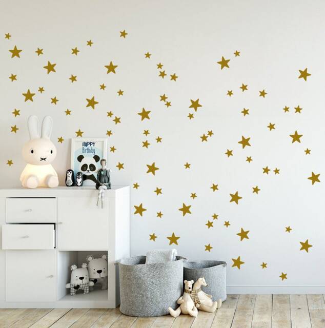 Gold Stars Wall Decals, Mixed Set Of 90 Mini Sized Star Wall Stickers Gold-Metallic, Mix From 0.8'' Up To 1.6'', Kidsroom Decal & Decor - image 1