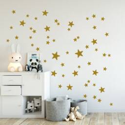 Gold Stars Wall Decals, Mixed Set Of 90 Mini Sized Star Wall Stickers Gold-Metallic, Mix From 0.8'' Up To 1.6'', Kidsroom Decal & Decor - thumbnail 3