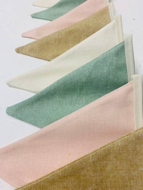 Linen Bunting - Sage & Mustard Fabric Baby Shower Nursery Decor Wall Hanging Room Birthday Garland - image 1