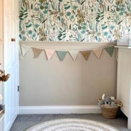 Linen Bunting - Sage & Mustard Fabric Baby Shower Nursery Decor Wall Hanging Room Birthday Garland - thumbnail 2