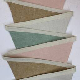 Linen Bunting - Sage & Mustard Fabric Baby Shower Nursery Decor Wall Hanging Room Birthday Garland - thumbnail 3