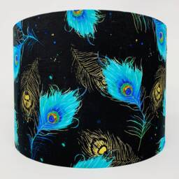 Peacock Feather Lampshade Black, Blue & Gold Oriental Light Shade