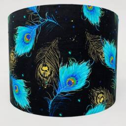 Peacock Feather Lampshade Black, Blue & Gold Oriental Light Shade - thumbnail 4