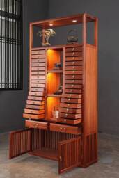 Tea Storage Cabinet With Backlight & Shelves - A Wardrobe Unit For Tea Teaware 180cm 100cm 35cm , Alder
