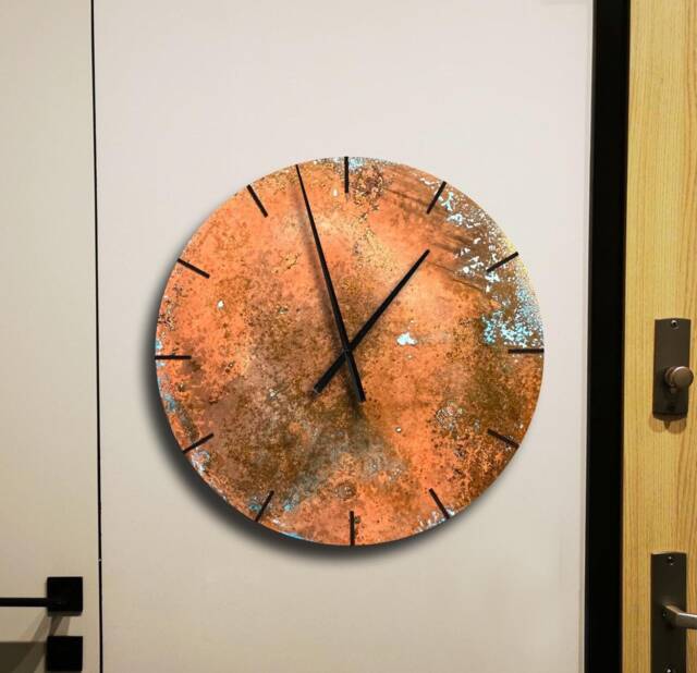 Round Wall Clock, Copper Clock Made Of Copper, Large Industrial Patina, Art - image 1