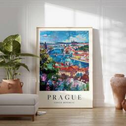 Prague Travel Poster Charles Bridge & Castle View, Czech Republic - thumbnail 2
