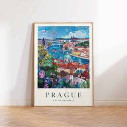 Prague Travel Poster Charles Bridge & Castle View, Czech Republic - thumbnail 3
