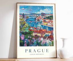 Prague Travel Poster Charles Bridge & Castle View, Czech Republic - thumbnail 1
