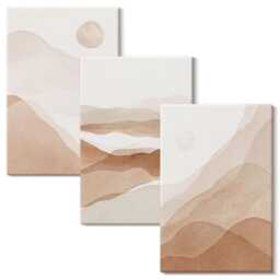 3 Piece Canvas Set - Landscapes in Shades Of Brown & Beige, Wall Art, Abstract Hanging - thumbnail 2