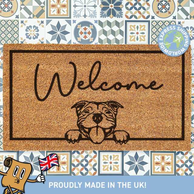Personalized Staffordshire Bull Terroir Welcome Doormat, Staffie Door Mat, Cute Dog Doormat Gift, Family Pet Lover Gift - image 1