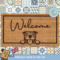 Personalized Staffordshire Bull Terroir Welcome Doormat, Staffie Door Mat, Cute Dog Doormat Gift, Family Pet Lover Gift - thumbnail 1