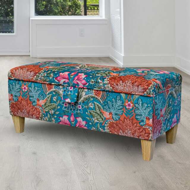 Luxe Teal Boho Storage Bench - Colourful Tapestry Ottoman Handmade in Britain - image 1