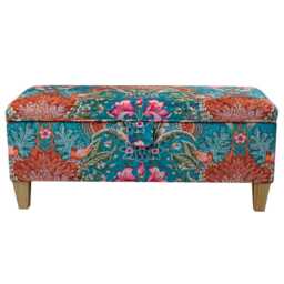 Luxe Teal Boho Storage Bench - Colourful Tapestry Ottoman Handmade in Britain - thumbnail 3