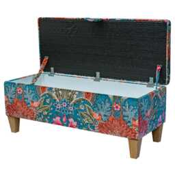 Luxe Teal Boho Storage Bench - Colourful Tapestry Ottoman Handmade in Britain - thumbnail 2