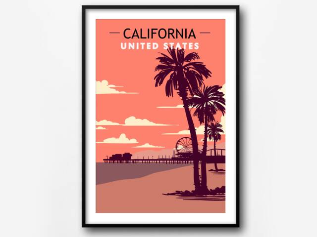 California Retro Travel Poster Vintage Palm Tree Print - image 1