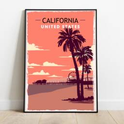 California Retro Travel Poster Vintage Palm Tree Print - thumbnail 2