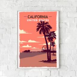 California Retro Travel Poster Vintage Palm Tree Print - thumbnail 3