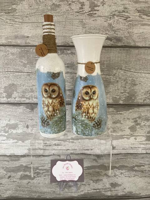Owl Vase & Light Up Bottle Set, Owl, Owls, Decouoage, Gifts - image 1