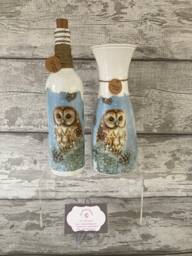 Owl Vase & Light Up Bottle Set, Owl, Owls, Decouoage, Gifts - thumbnail 1