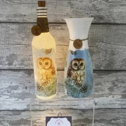 Owl Vase & Light Up Bottle Set, Owl, Owls, Decouoage, Gifts - thumbnail 2
