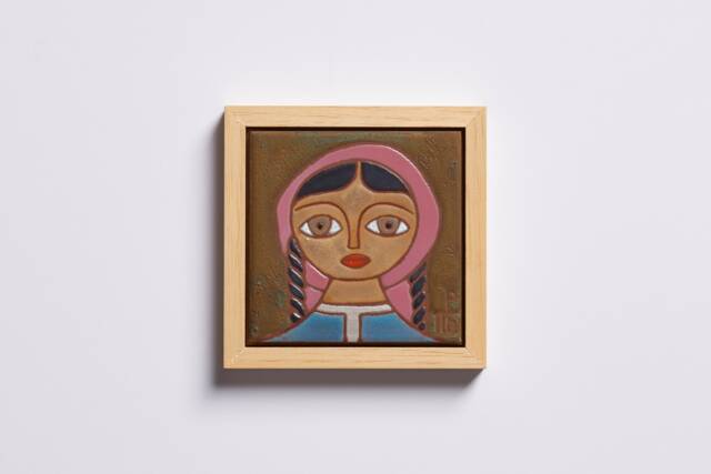 Female Minimalist Portrait Painting Handmade Ceramic Tile Wall Decor Muslim Mom Gift Woman Art Folk Girl Mothers Day Original Artwork - image 1