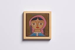 Female Minimalist Portrait Painting Handmade Ceramic Tile Wall Decor Muslim Mom Gift Woman Art Folk Girl Mothers Day Original Artwork - thumbnail 1
