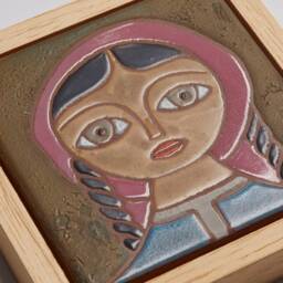 Female Minimalist Portrait Painting Handmade Ceramic Tile Wall Decor Muslim Mom Gift Woman Art Folk Girl Mothers Day Original Artwork - thumbnail 2