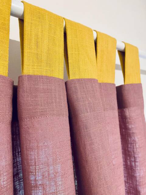 Color Block Linen Curtain - Window Children's Room Made-To-Measure Custom-Made With Loops - image 1