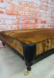 Genuine Cow Hide Extra Large Footstool With Leather Trim - thumbnail 2