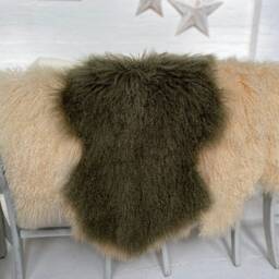 stunning Khaki Green Luxury Tibetan Sheepskin Rug - thumbnail 4