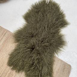 stunning Khaki Green Luxury Tibetan Sheepskin Rug - thumbnail 2