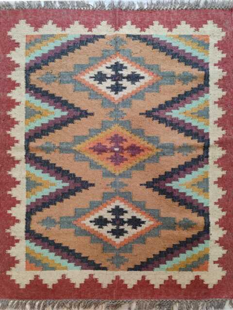 Handwoven Wool Jute Kilim Rug - Tribal Geometric Flatweave Carpet For Living Room & Bedroom - image 1