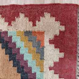 Handwoven Wool Jute Kilim Rug - Tribal Geometric Flatweave Carpet For Living Room & Bedroom - thumbnail 2