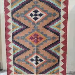 Handwoven Wool Jute Kilim Rug - Tribal Geometric Flatweave Carpet For Living Room & Bedroom - thumbnail 4