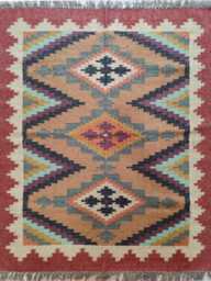 Handwoven Wool Jute Kilim Rug - Tribal Geometric Flatweave Carpet For Living Room & Bedroom - thumbnail 1