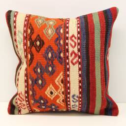 Handmade Turkish Kilim Pillow Cover, Boho Retro Home Decor - 16x16 Inch - thumbnail 2