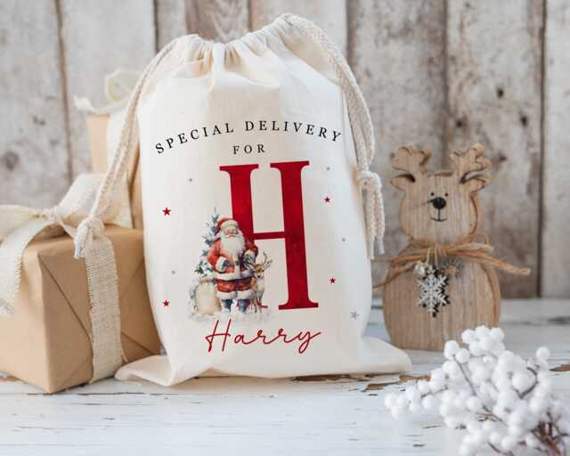 Xl Personalised Santa Sack, Christmas Gift Bag, Red Bear 1St Xmas Stocking Filler, Father Christmas, Traditional - image 1