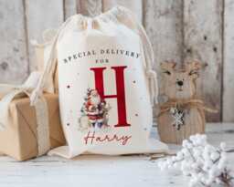 Xl Personalised Santa Sack, Christmas Gift Bag, Red Bear 1St Xmas Stocking Filler, Father Christmas, Traditional - thumbnail 1