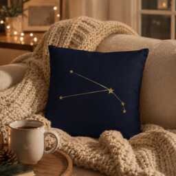 Taurus Zodiac Constellation Pillow Cover 40x40 cm, Astrology Cushion, Celestial Throw Pillow, Gift, Navy Gold Decor - thumbnail 3