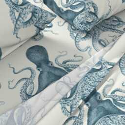 Vintage Nautical Sheets - Octopus Oasis in Sea By Willowlanetextiles Steampunk Kraken Cotton Sateen Sheet Set Bedding Spoonflower - thumbnail 2