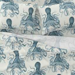 Vintage Nautical Sheets - Octopus Oasis in Sea By Willowlanetextiles Steampunk Kraken Cotton Sateen Sheet Set Bedding Spoonflower - thumbnail 3
