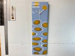Light Blue & Gold Abstract Resin Wall Clock, Long Modern Unusual Home Decor, Luxury Clocks