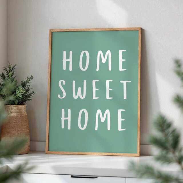 Home Sweet Home, Green Poster, Daily Affirmations Minimalist Decor, Cute Living Room Print, Natural Wall Art, Simply Art - image 1